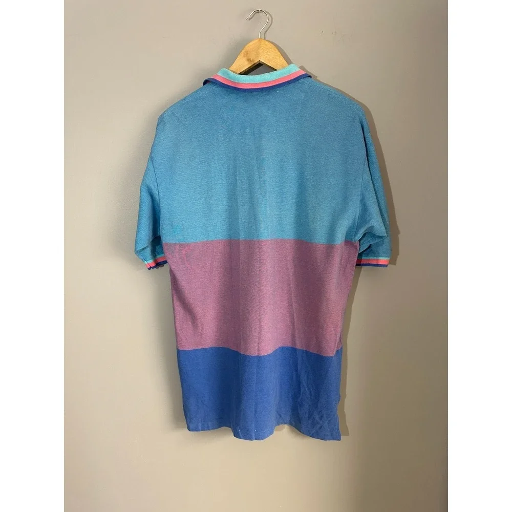 IZOD Men's Vintage Short Sleeve Polo Shirt Sz Medium Color Block Embroider Crest